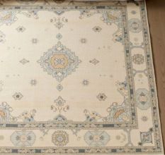 Handknotted Oushak Wool Rug Green